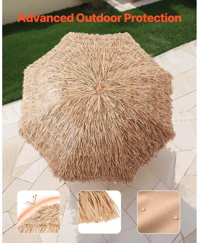 Alt view image 5 of 7 - Tiki Umbrella Thatched Patio Umbrella 8 ft Poolside Patio Beach Umbrella