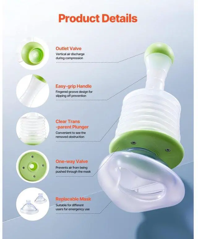 Alt view image 2 of 7 - Choking Rescue Device Portable Airway Clear Anti Choking Suction Device 5 Masks