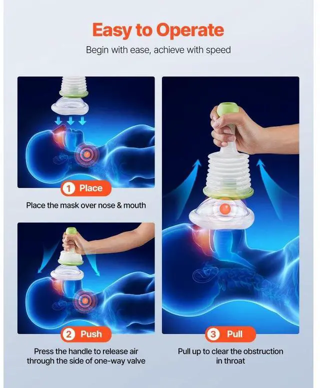 Alt view image 3 of 7 - Choking Rescue Device Portable Airway Clear Anti Choking Suction Device 5 Masks