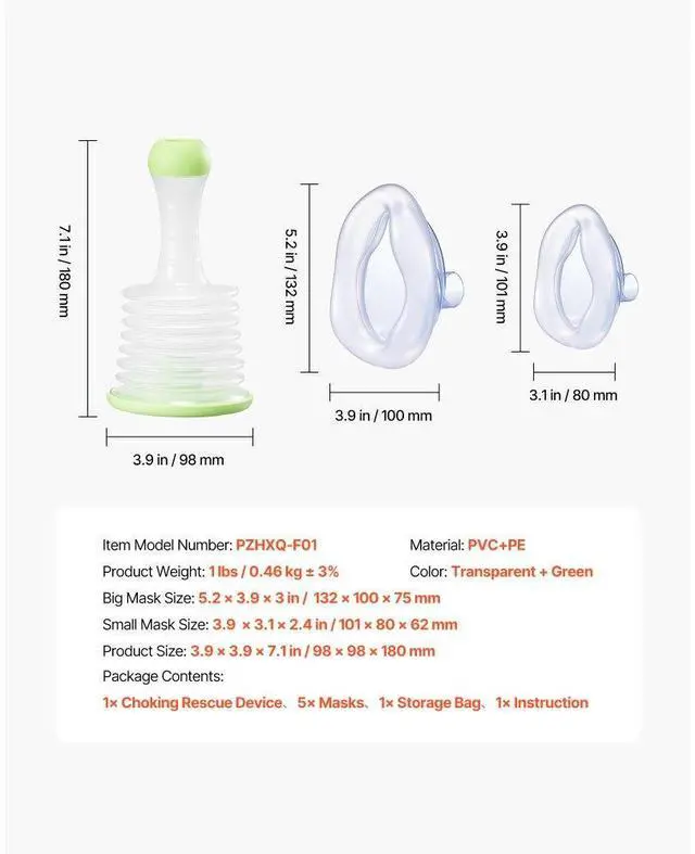 Alt view image 7 of 7 - Choking Rescue Device Portable Airway Clear Anti Choking Suction Device 5 Masks
