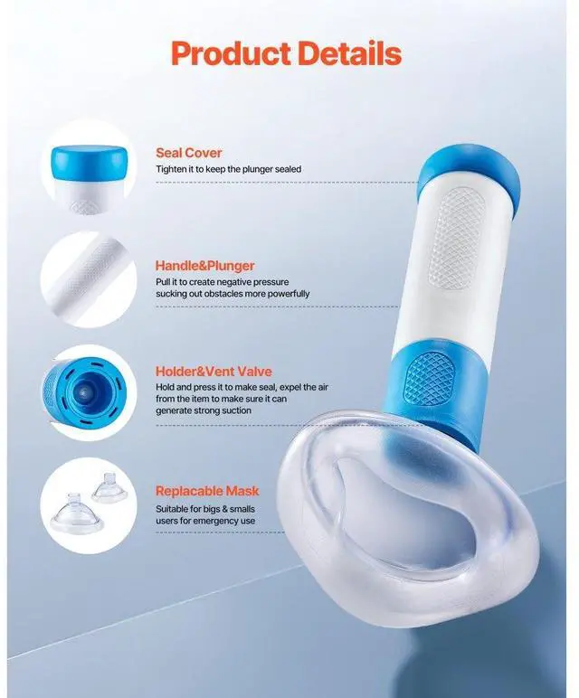 Alt view image 2 of 7 - Choking Rescue Device Portable Airway Clear Anti Choking Suction Device 4 Masks