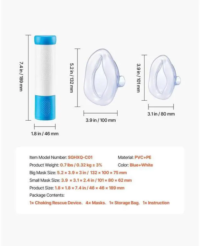 Alt view image 7 of 7 - Choking Rescue Device Portable Airway Clear Anti Choking Suction Device 4 Masks