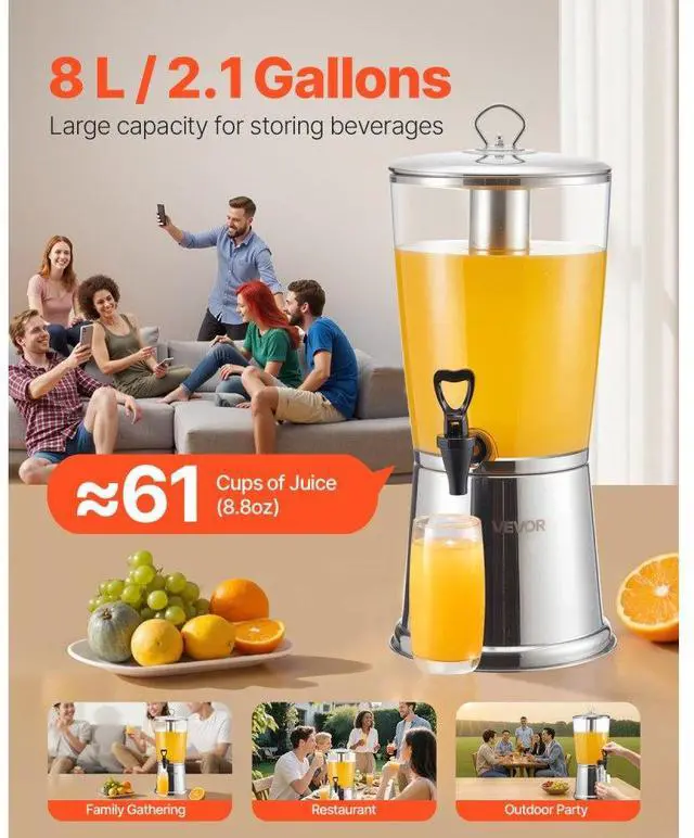 Alt view image 2 of 7 - Drink Dispenser 2.1 Gal Beverage Dispenser for Parties with Spigot Ice Chamber