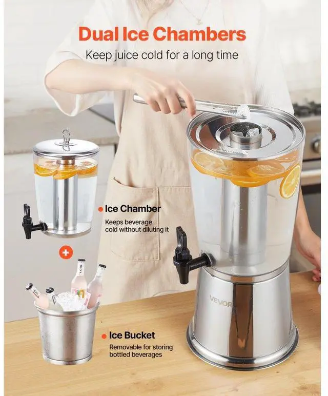 Alt view image 3 of 7 - Drink Dispenser 2.1 Gal Beverage Dispenser for Parties with Spigot Ice Chamber