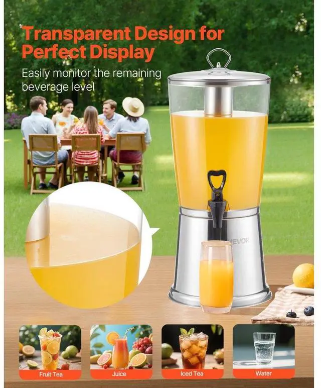 Alt view image 4 of 7 - Drink Dispenser 2.1 Gal Beverage Dispenser for Parties with Spigot Ice Chamber
