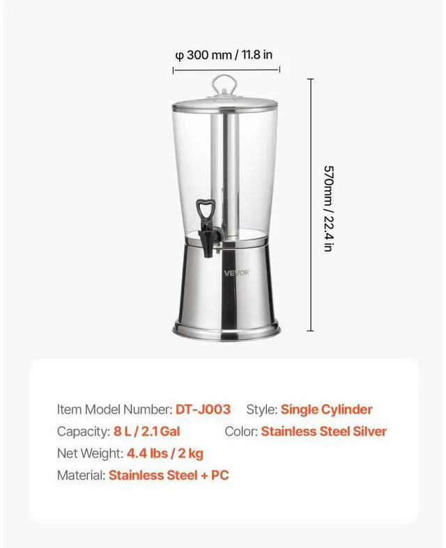 Alt view image 7 of 7 - Drink Dispenser 2.1 Gal Beverage Dispenser for Parties with Spigot Ice Chamber