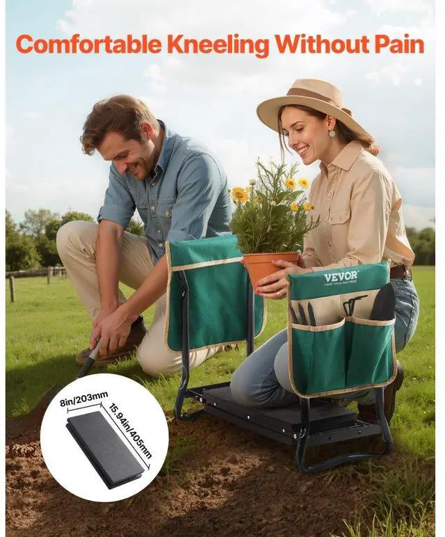 Alt view image 2 of 7 - Garden Kneeler and Seat 8" EVA Pad Folding Garden Stool Heavy Duty Garden Bench