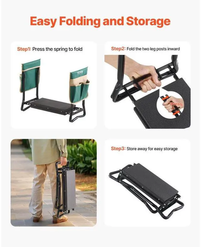 Alt view image 6 of 7 - Garden Kneeler and Seat 8" EVA Pad Folding Garden Stool Heavy Duty Garden Bench