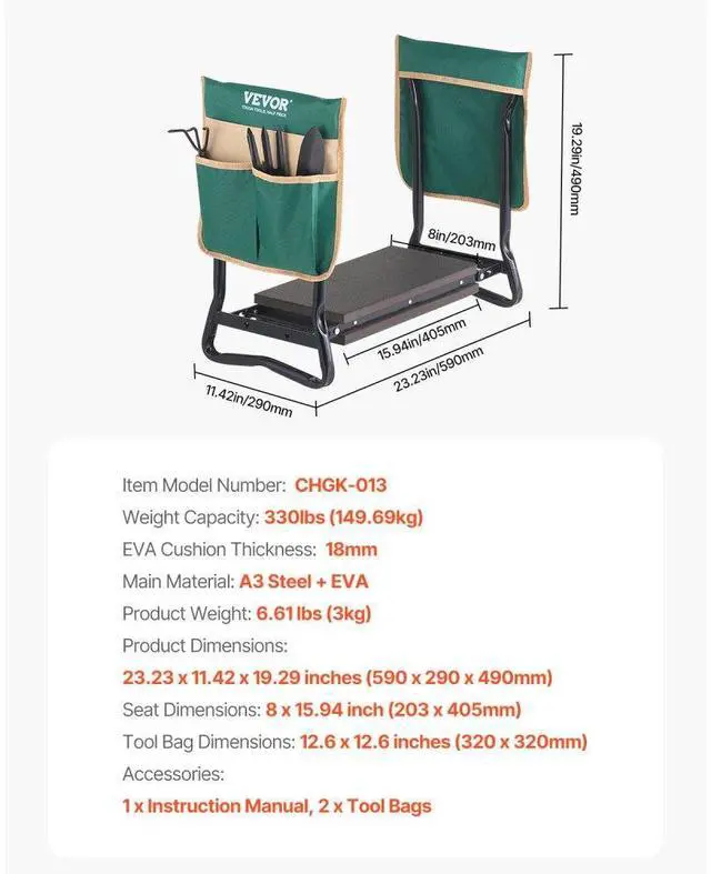 Alt view image 7 of 7 - Garden Kneeler and Seat 8" EVA Pad Folding Garden Stool Heavy Duty Garden Bench