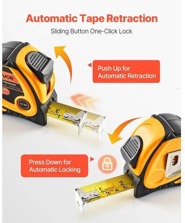Alt view image 5 of 7 - 2 Packs Tape Measure 25ft Retractable Imperial Metric for Outdoor Decoration