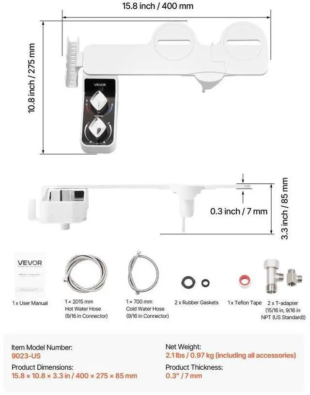 Alt view image 7 of 7 - Bidet Attachment for Toilet Hot and Cold Dual Nozzles Adjustable Pressure