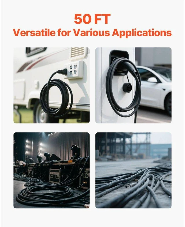 Alt view image 6 of 14 - 50 FT 6AWG Portable Electrical Power Cable Extension Cord Copper Wire 600V