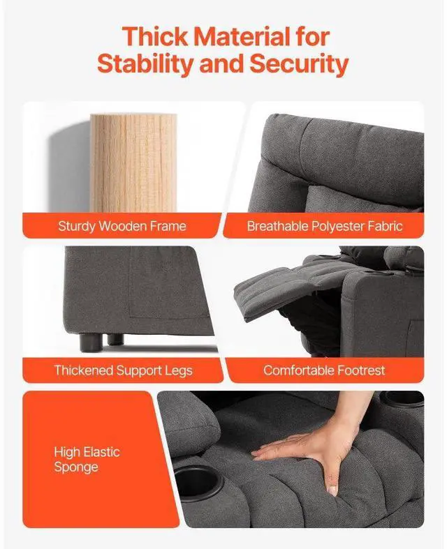 Alt view image 4 of 7 - VEVOR Kids Reclining Chair, Toddler Recliner with Cup Holders and Pockets, 107° to 126° Adjustable Backrest, Breathable Polyester Fabric Recliner Couch with Footrest, for Boys & Girls, Children(Grey)