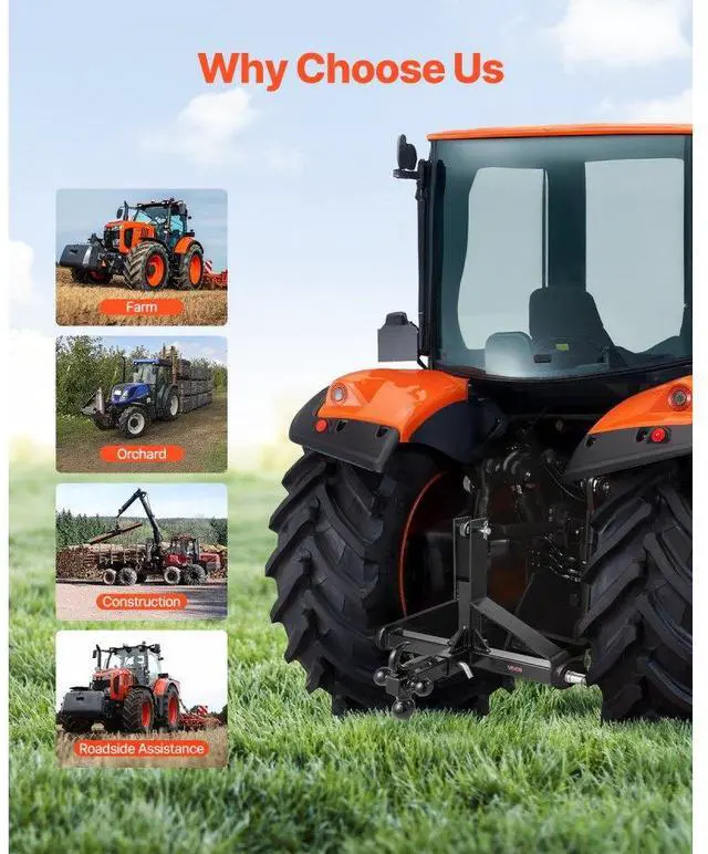 Alt view image 4 of 7 - 3 Point 2 in Trailer Hitch Receiver Tractor Drawbar Adapter Heavy Duty Steel