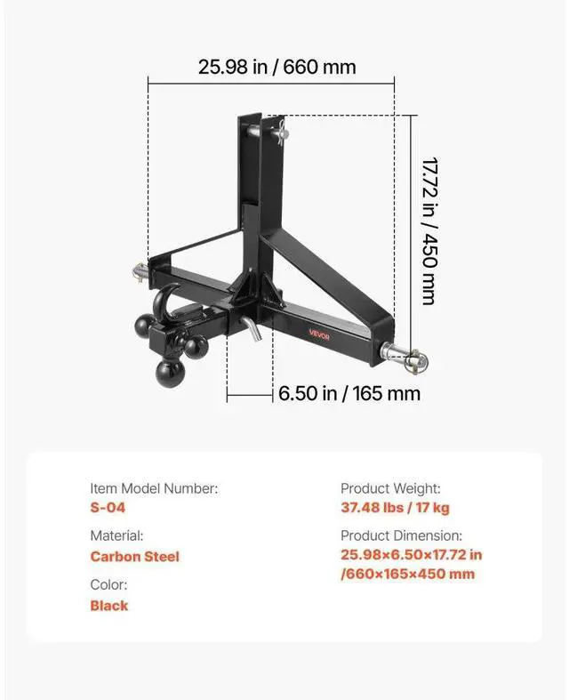 Alt view image 7 of 7 - 3 Point 2 in Trailer Hitch Receiver Tractor Drawbar Adapter Heavy Duty Steel