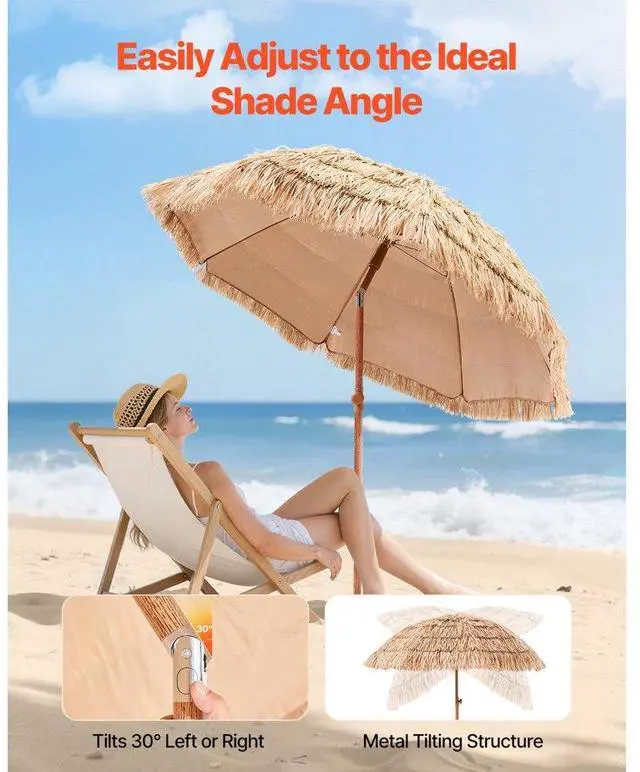 Alt view image 4 of 7 - Tiki Umbrella Thatched Patio Umbrella 6 ft Poolside Patio Beach Umbrella