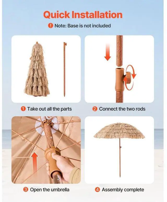 Alt view image 6 of 7 - Tiki Umbrella Thatched Patio Umbrella 6 ft Poolside Patio Beach Umbrella