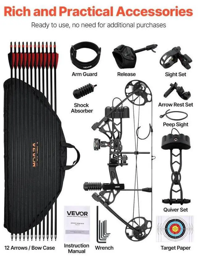 Alt view image 3 of 14 - Compound Bow Archery Right Hand Arrow Set 70 Lbs 320 fps Hunting Shooting Target