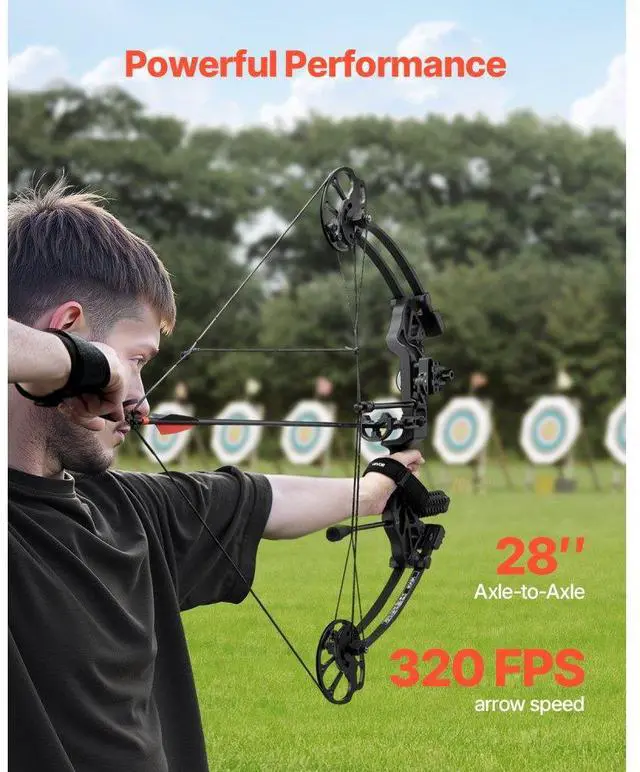 Alt view image 5 of 14 - Compound Bow Archery Right Hand Arrow Set 70 Lbs 320 fps Hunting Shooting Target