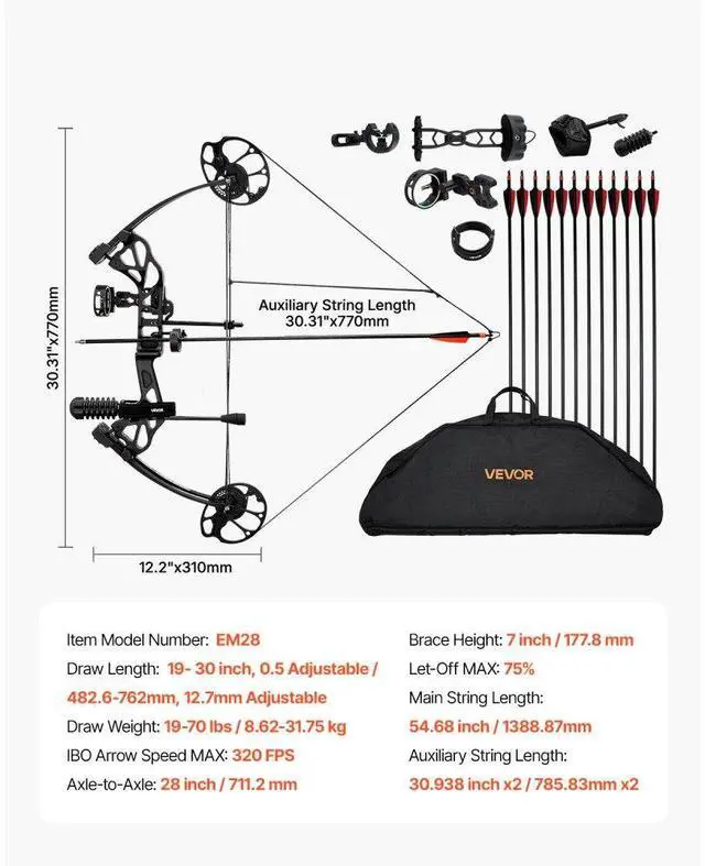 Alt view image 7 of 14 - Compound Bow Archery Right Hand Arrow Set 70 Lbs 320 fps Hunting Shooting Target