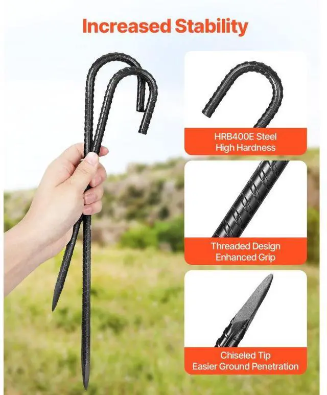 Alt view image 3 of 7 - 12-Inch 16 Pack Rebar Stakes Heavy Duty J Hook Galvanized Steel Ground Anchors