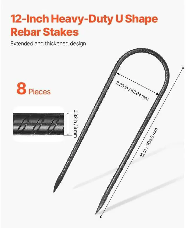 Alt view image 2 of 14 - 12-Inch 8 Pack Rebar Stakes Heavy Duty U Shape Galvanized Steel Ground Anchors
