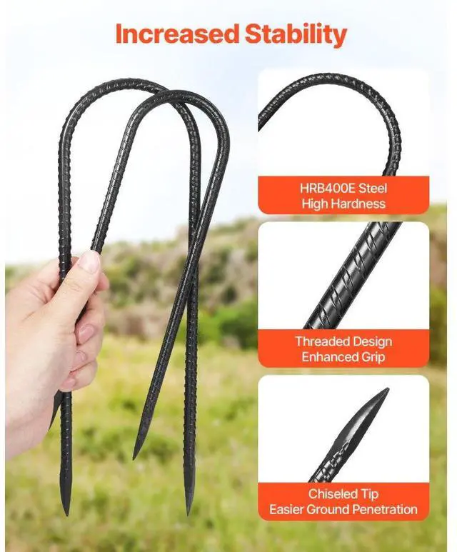 Alt view image 3 of 14 - 12-Inch 8 Pack Rebar Stakes Heavy Duty U Shape Galvanized Steel Ground Anchors