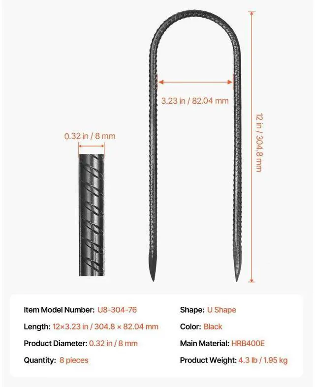 Alt view image 7 of 14 - 12-Inch 8 Pack Rebar Stakes Heavy Duty U Shape Galvanized Steel Ground Anchors