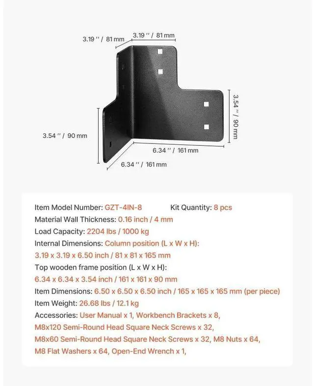 Alt view image 7 of 7 - 8pcs Workbench Corner Brackets Kit 6.5x6.5x6.5 in/165x165x165 mm Angle Brackets
