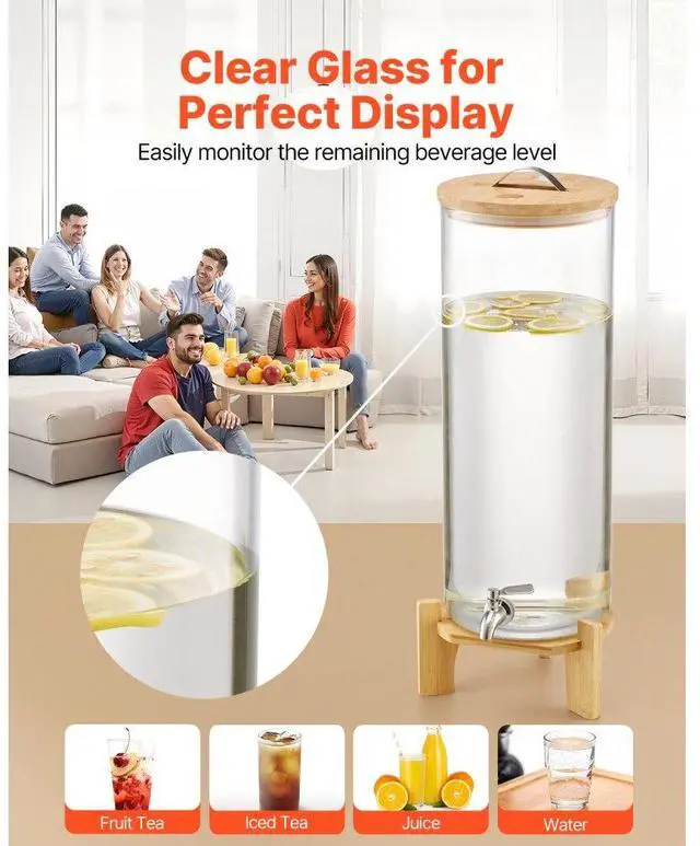 Alt view image 4 of 7 - Drink Dispenser 3.5 Gal Beverage Dispenser for Parties Glass with Stand
