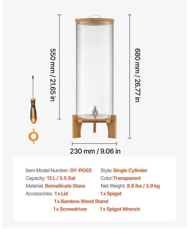 Alt view image 7 of 7 - Drink Dispenser 3.5 Gal Beverage Dispenser for Parties Glass with Stand
