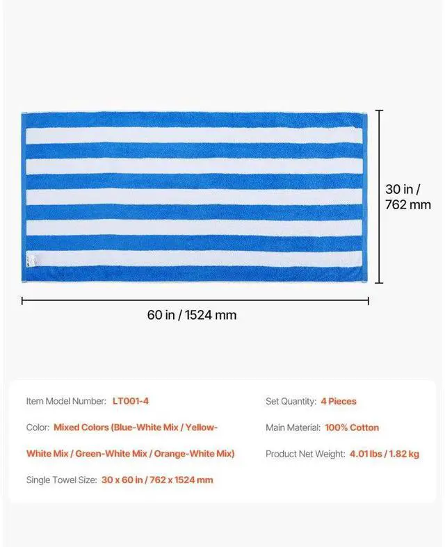 Alt view image 7 of 14 - Beach Towel 4 Pack Large Pool Towel 30 x 60 in 100% Cotton Swimming Towel