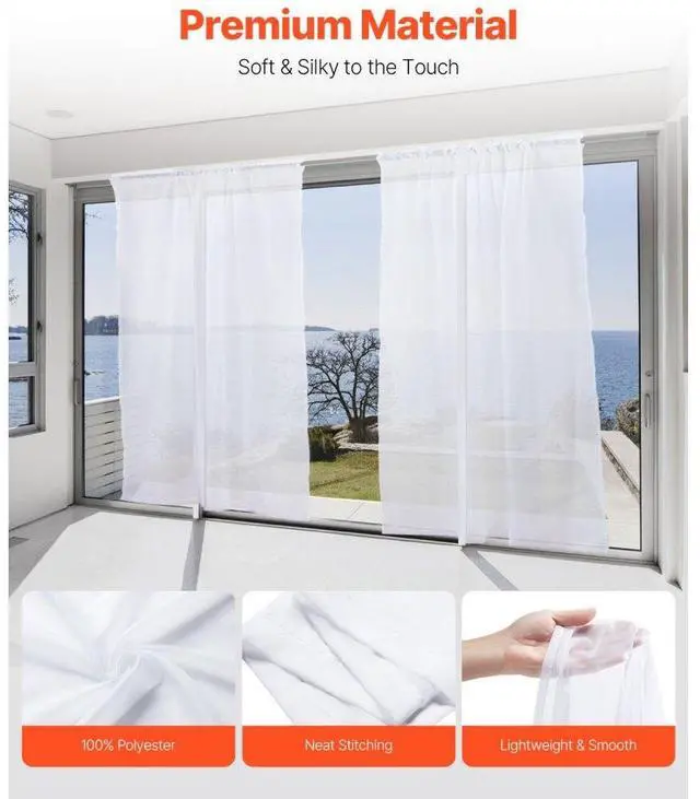 Alt view image 2 of 7 - Sheer Curtains 52 W x 84 L inches 2 Panels Window Drapes Rod Pocket Polyester