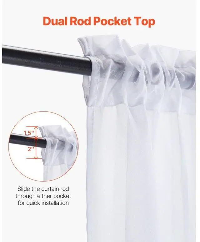 Alt view image 4 of 7 - Sheer Curtains 52 W x 84 L inches 2 Panels Window Drapes Rod Pocket Polyester