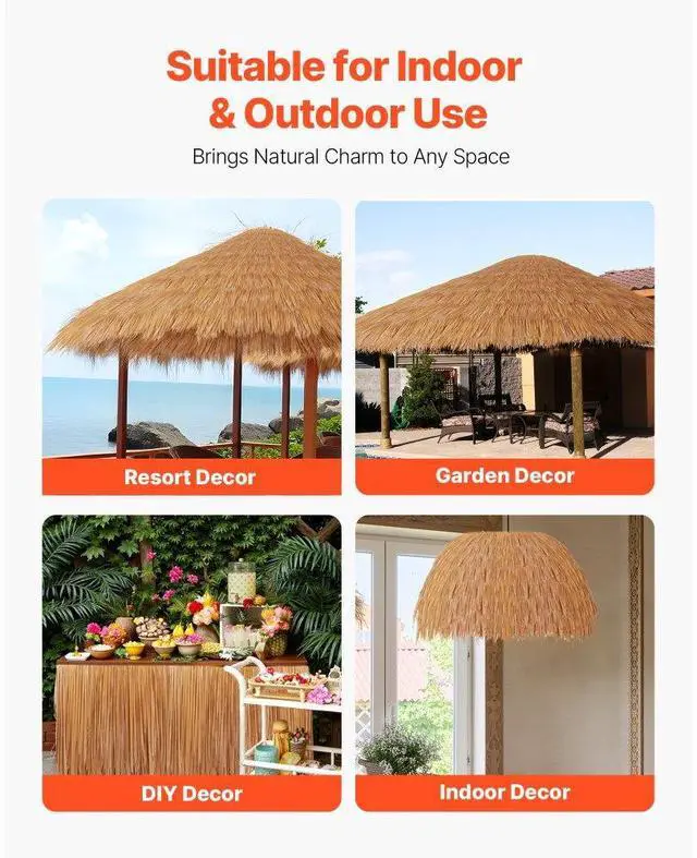 Alt view image 6 of 7 - 1.3x3.2 ft Artificial Thatch Roofing Mexican Style Tiki Hut Grass Skirt Roof