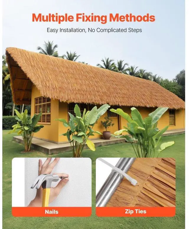 Alt view image 5 of 7 - 1.3x3.2 ft Artificial Thatch Roofing Mexican Style Tiki Hut Grass Skirt Roof