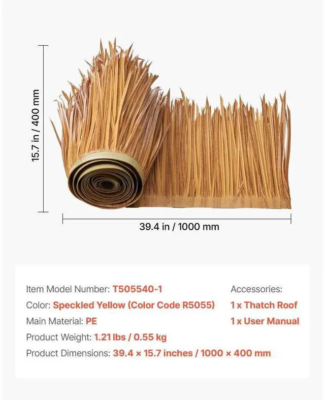 Alt view image 7 of 7 - 1.3x3.2 ft Artificial Thatch Roofing Mexican Style Tiki Hut Grass Skirt Roof