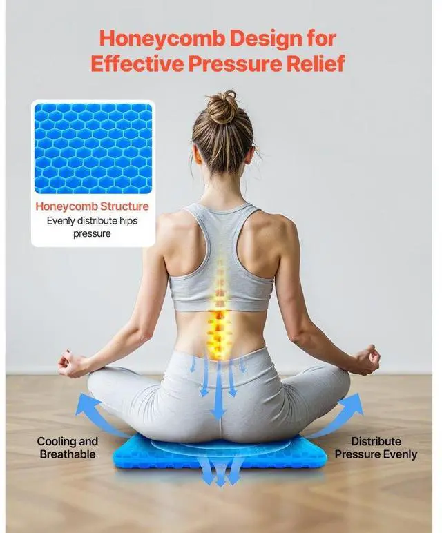 Alt view image 3 of 7 - VEVOR Seat Cushion Cooling Gel Seat Chair Cushion for Hips Back Pressure Relief