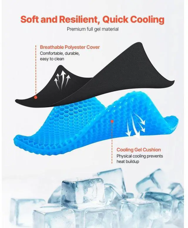 Alt view image 4 of 7 - VEVOR Seat Cushion Cooling Gel Seat Chair Cushion for Hips Back Pressure Relief