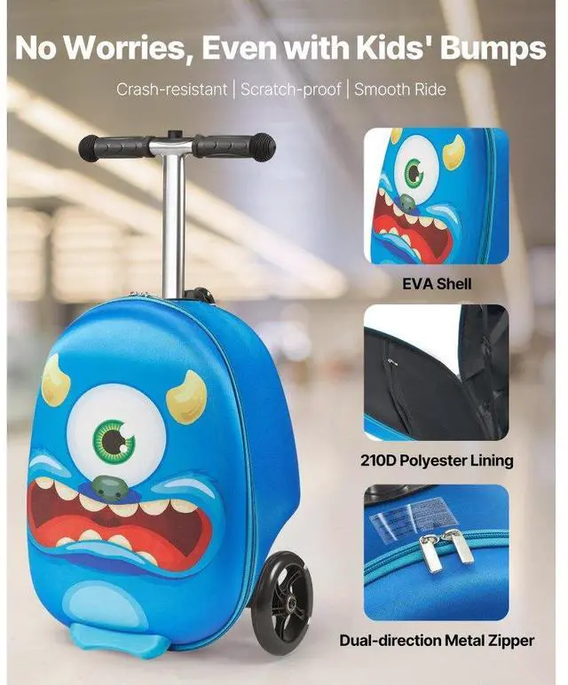 Alt view image 2 of 7 - VEVOR Ride-on Luggage 20-inch Kids Scooter Suitcase with Flash Wheels Blue