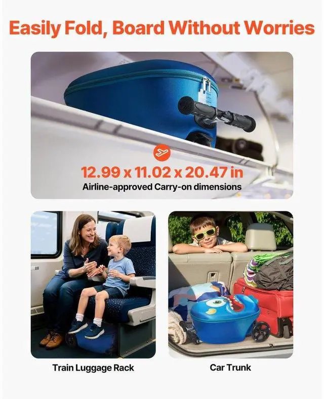 Alt view image 5 of 7 - VEVOR Ride-on Luggage 20-inch Kids Scooter Suitcase with Flash Wheels Blue