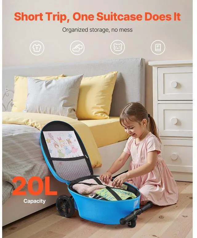 Alt view image 6 of 7 - VEVOR Ride-on Luggage 20-inch Kids Scooter Suitcase with Flash Wheels Blue