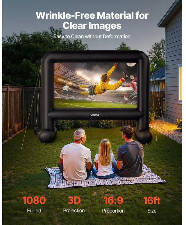 Alt view image 2 of 7 - VEVOR 16FT Inflatable Movie Screen, Inflatable Projector Screen with Portable Storage Bag, 16:9 Easy Set Up Movie Projection for Outdoor Backyard, Home Theater, Theme Party