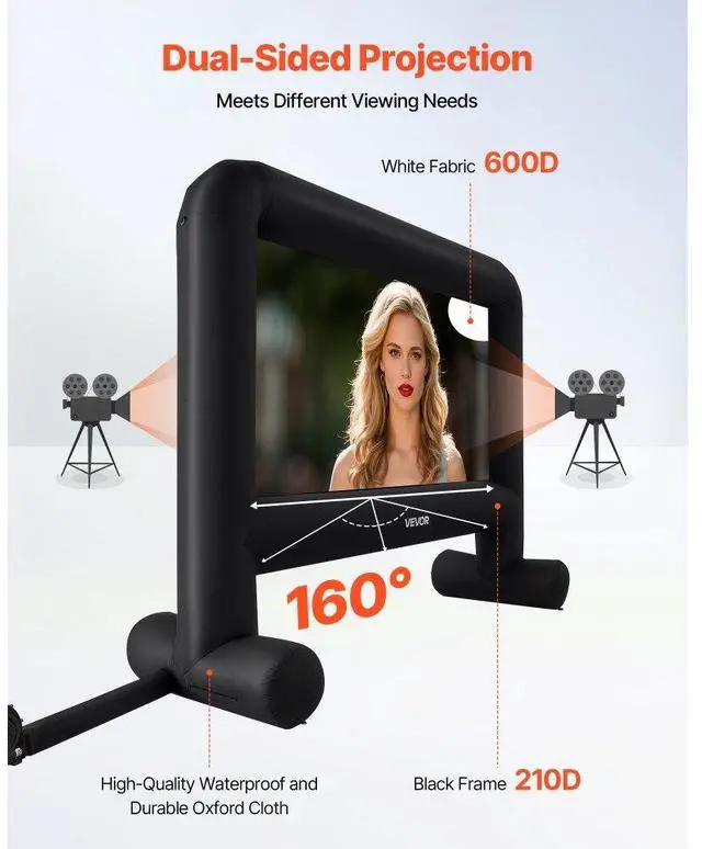 Alt view image 4 of 7 - VEVOR 16FT Inflatable Movie Screen, Inflatable Projector Screen with Portable Storage Bag, 16:9 Easy Set Up Movie Projection for Outdoor Backyard, Home Theater, Theme Party