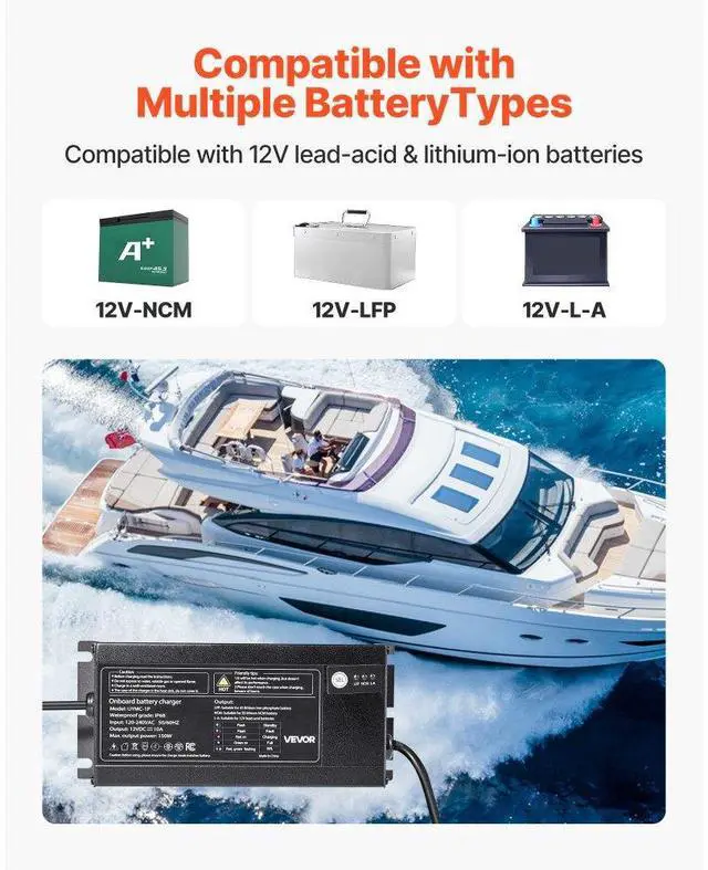 Alt view image 2 of 7 - 1-Bank 10A 12V Smart Marine Battery Charger Onboard IP68 Waterproof Boat RV