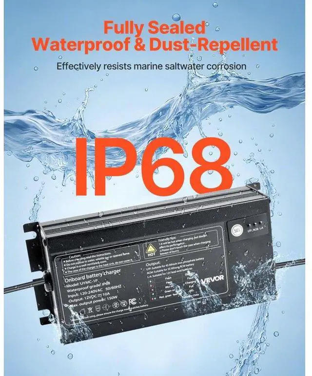 Alt view image 3 of 7 - 1-Bank 10A 12V Smart Marine Battery Charger Onboard IP68 Waterproof Boat RV