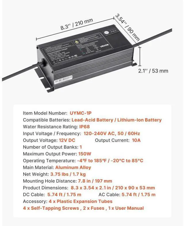 Alt view image 7 of 7 - 1-Bank 10A 12V Smart Marine Battery Charger Onboard IP68 Waterproof Boat RV