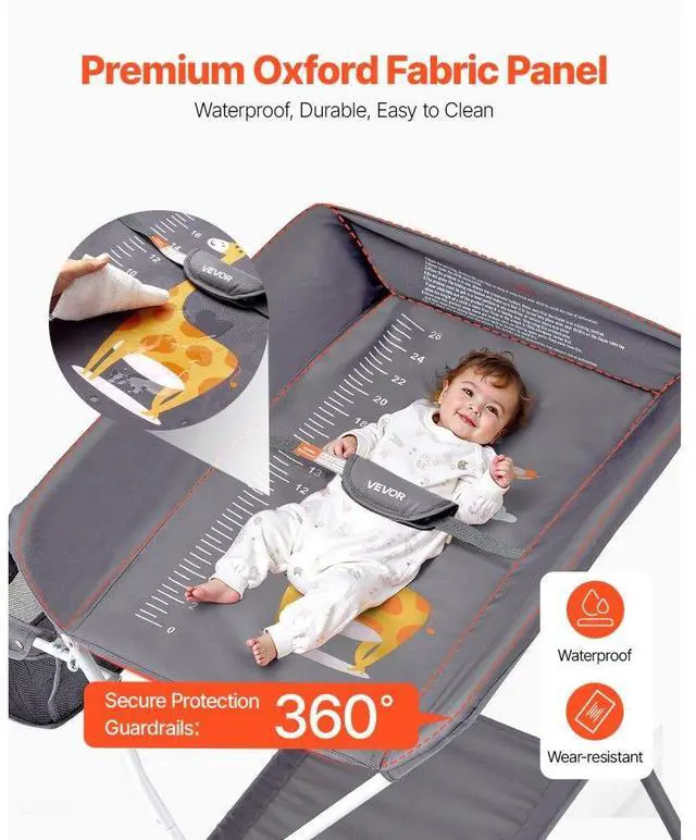 Alt view image 5 of 7 - Foldable Baby Changing Diaper Station with Side Basket & Wheels Dark Gray
