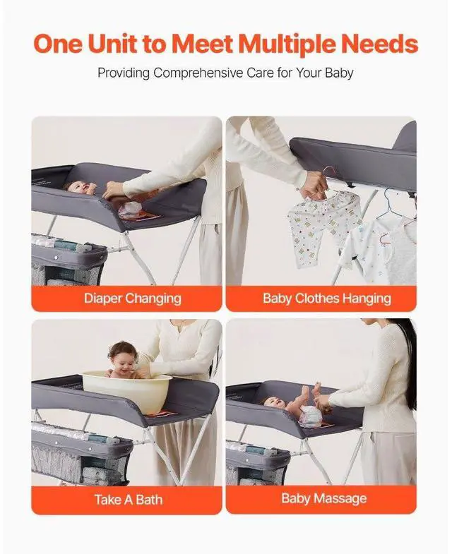 Alt view image 6 of 7 - Foldable Baby Changing Diaper Station with Side Basket & Wheels Dark Gray