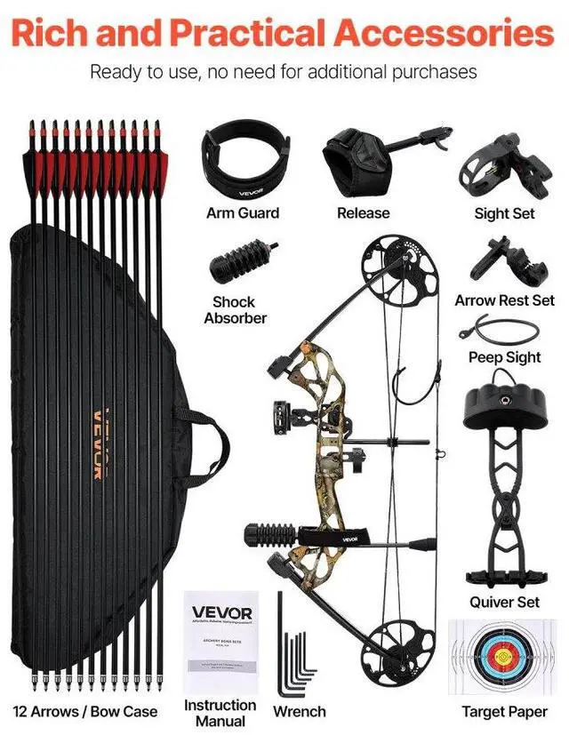Alt view image 3 of 7 - Compound Bow Archery Right Hand Arrow Set 70 Lbs 320 fps Hunting Shooting Target